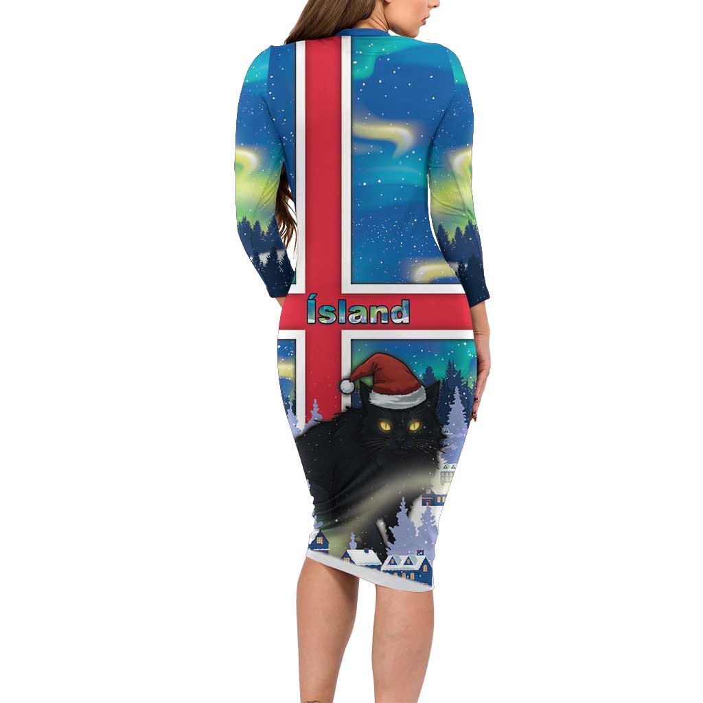 Iceland Christmas Family Matching Long Sleeve Bodycon Dress and Hawaiian Shirt Yule Cat Gledileg Jol - Wonder Print Shop