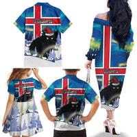 Iceland Christmas Family Matching Off The Shoulder Long Sleeve Dress and Hawaiian Shirt Yule Cat Gledileg Jol - Wonder Print Shop