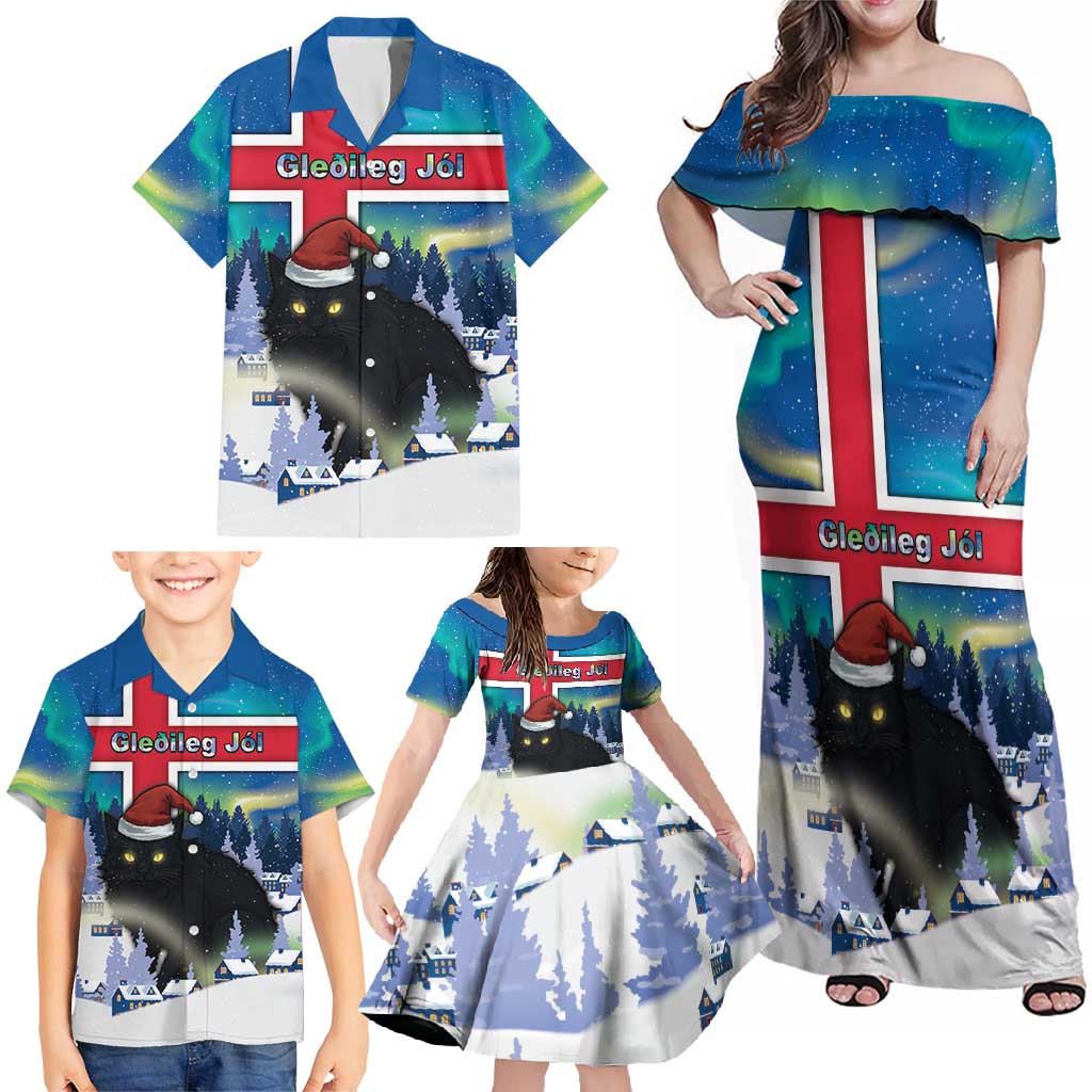 Iceland Christmas Family Matching Off Shoulder Maxi Dress and Hawaiian Shirt Yule Cat Gledileg Jol - Wonder Print Shop
