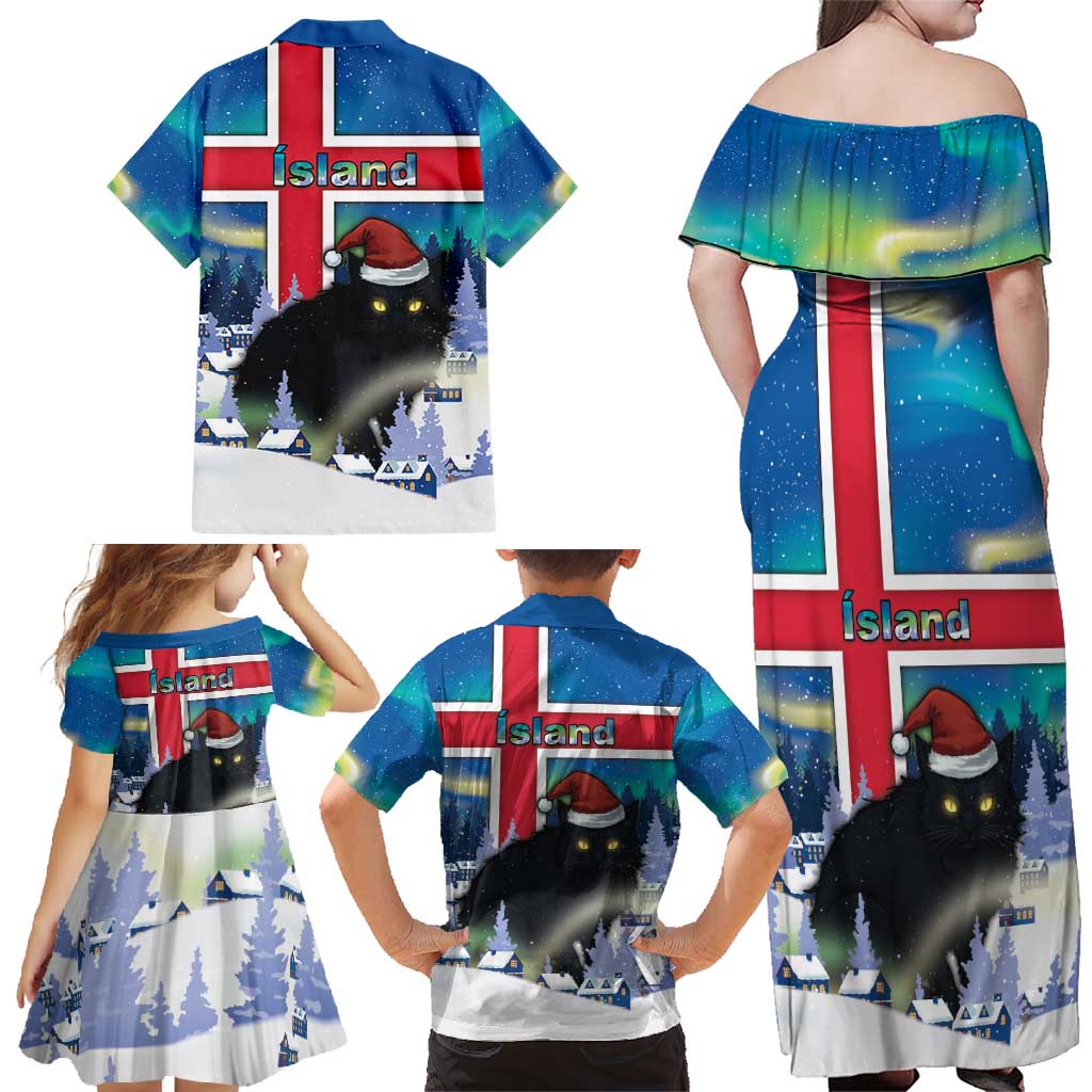 Iceland Christmas Family Matching Off Shoulder Maxi Dress and Hawaiian Shirt Yule Cat Gledileg Jol - Wonder Print Shop