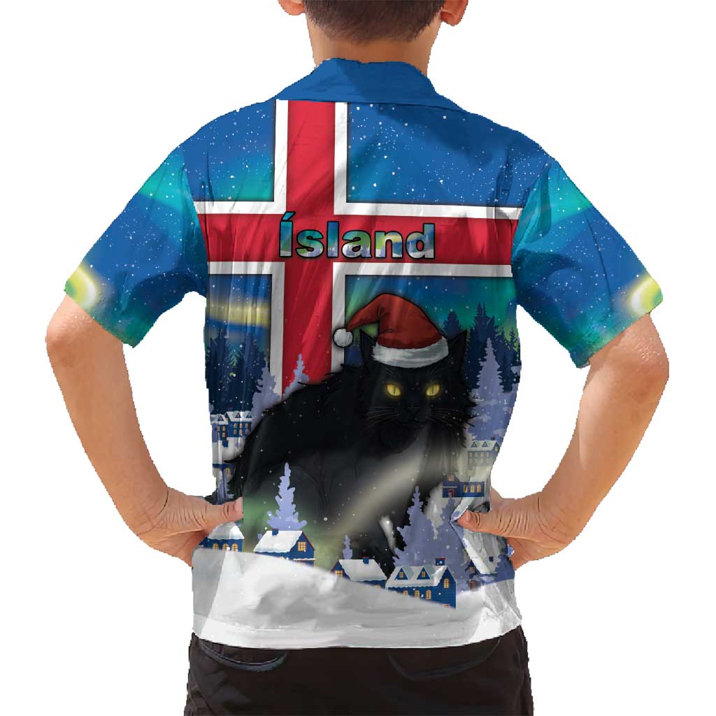 Iceland Christmas Family Matching Off Shoulder Short Dress and Hawaiian Shirt Yule Cat Gledileg Jol - Wonder Print Shop