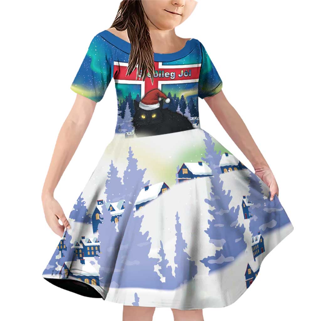 Iceland Christmas Family Matching Off Shoulder Short Dress and Hawaiian Shirt Yule Cat Gledileg Jol - Wonder Print Shop