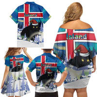 Iceland Christmas Family Matching Off Shoulder Short Dress and Hawaiian Shirt Yule Cat Gledileg Jol - Wonder Print Shop