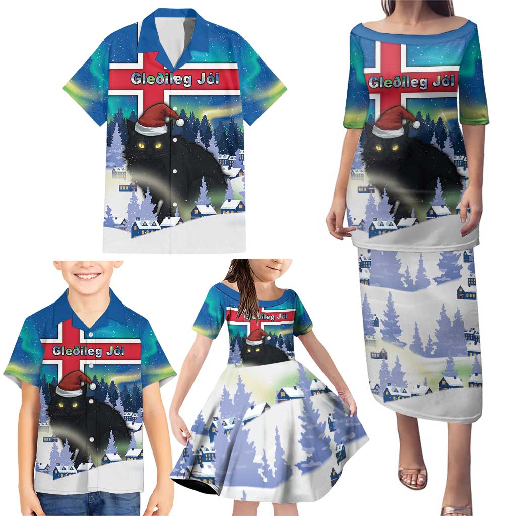 Iceland Christmas Family Matching Puletasi and Hawaiian Shirt Yule Cat Gledileg Jol - Wonder Print Shop