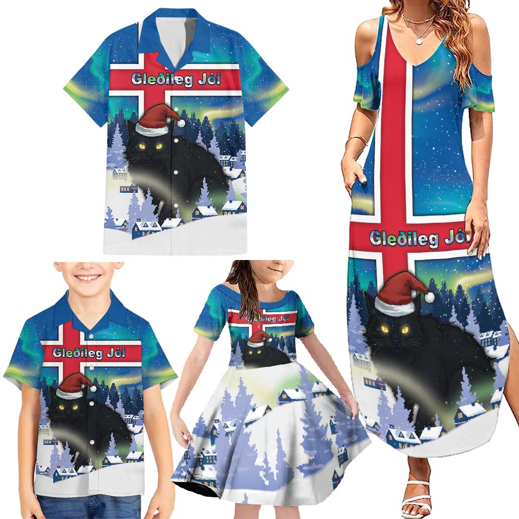 Iceland Christmas Family Matching Summer Maxi Dress and Hawaiian Shirt Yule Cat Gledileg Jol - Wonder Print Shop