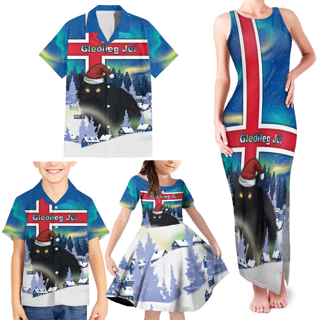 Iceland Christmas Family Matching Tank Maxi Dress and Hawaiian Shirt Yule Cat Gledileg Jol - Wonder Print Shop