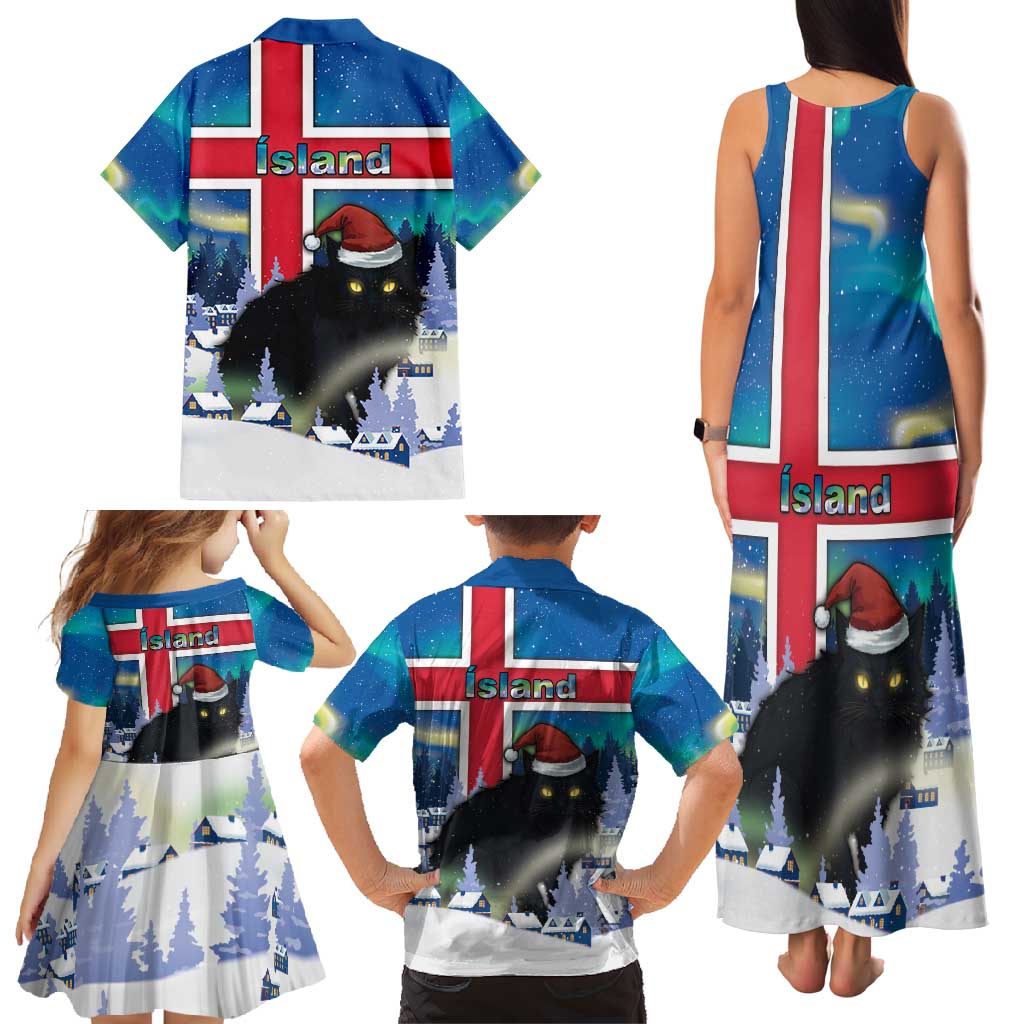 Iceland Christmas Family Matching Tank Maxi Dress and Hawaiian Shirt Yule Cat Gledileg Jol - Wonder Print Shop