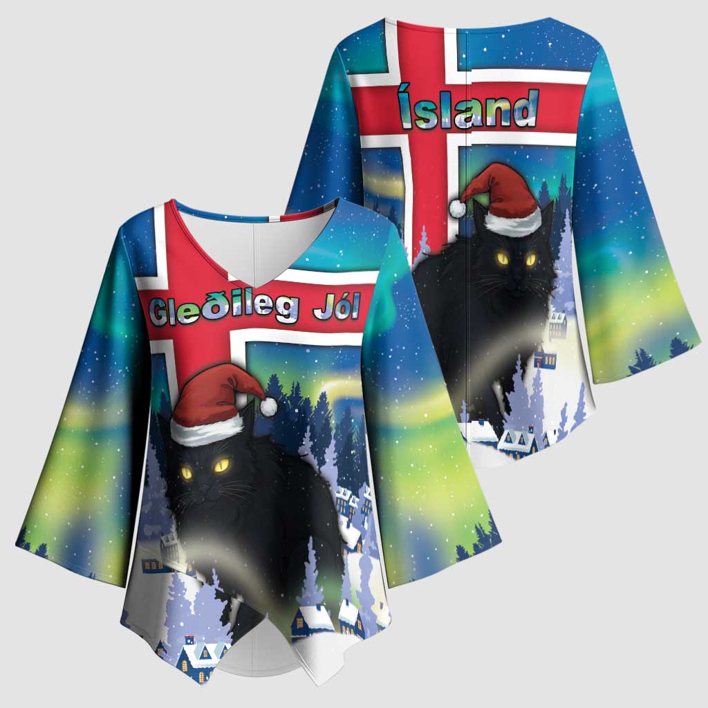 Iceland Christmas Kimono Sleeve Blouse Yule Cat Gledileg Jol - Wonder Print Shop