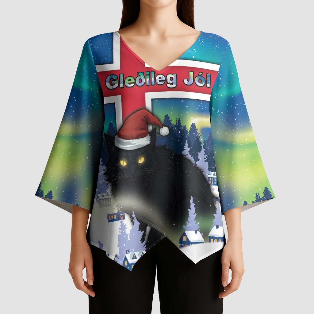 Iceland Christmas Kimono Sleeve Blouse Yule Cat Gledileg Jol - Wonder Print Shop