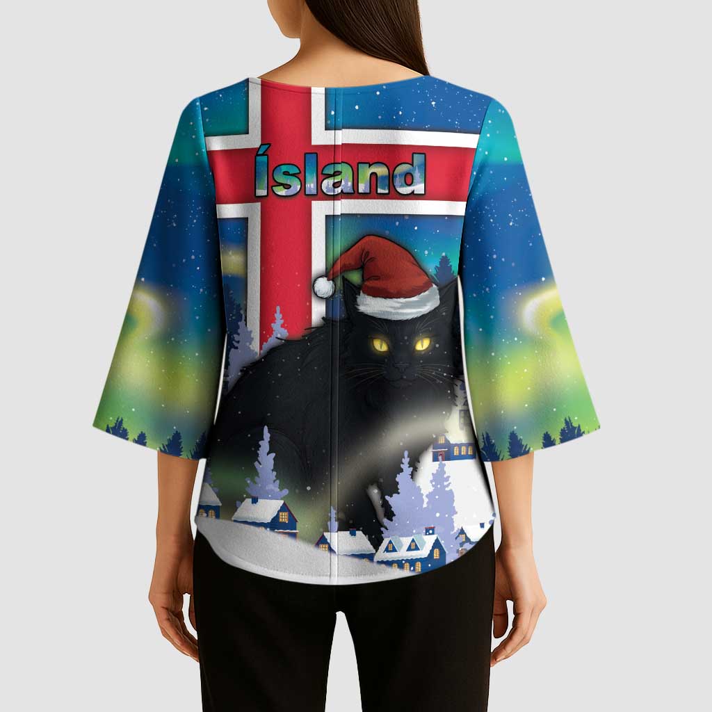 Iceland Christmas Kimono Sleeve Blouse Yule Cat Gledileg Jol - Wonder Print Shop