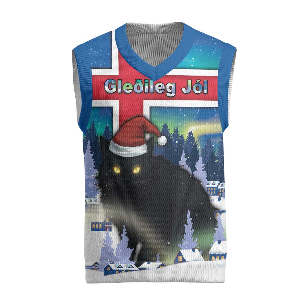 Iceland Christmas Knitted V-Neck Vest Yule Cat Gledileg Jol - Wonder Print Shop