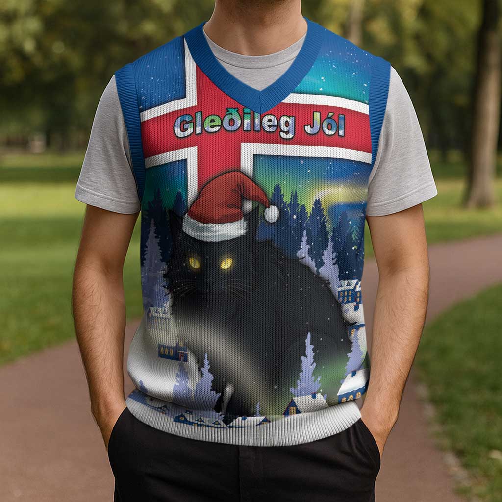 Iceland Christmas Knitted V-Neck Vest Yule Cat Gledileg Jol - Wonder Print Shop