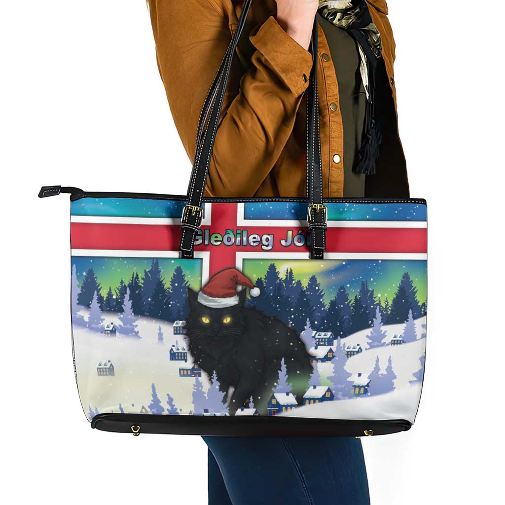 Iceland Christmas Leather Tote Bag Yule Cat Gledileg Jol - Wonder Print Shop