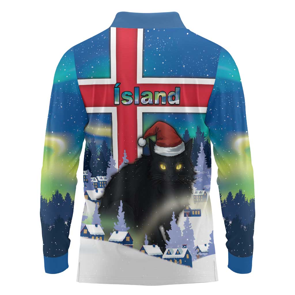 Iceland Christmas Long Sleeve Polo Shirt Yule Cat Gledileg Jol - Wonder Print Shop
