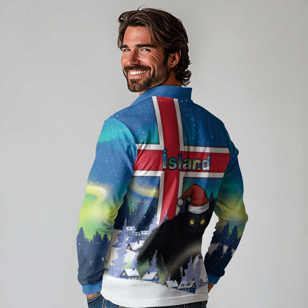 Iceland Christmas Long Sleeve Polo Shirt Yule Cat Gledileg Jol - Wonder Print Shop