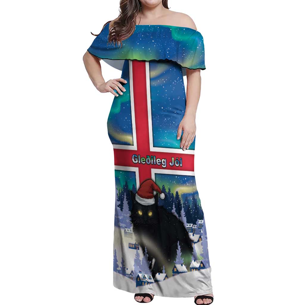 Iceland Christmas Off Shoulder Maxi Dress Yule Cat Gledileg Jol - Wonder Print Shop