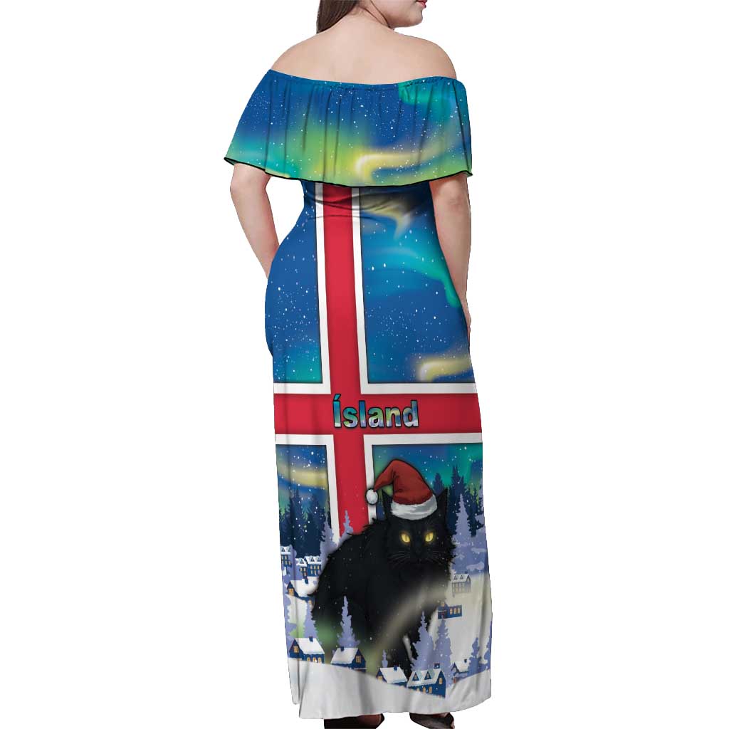 Iceland Christmas Off Shoulder Maxi Dress Yule Cat Gledileg Jol - Wonder Print Shop