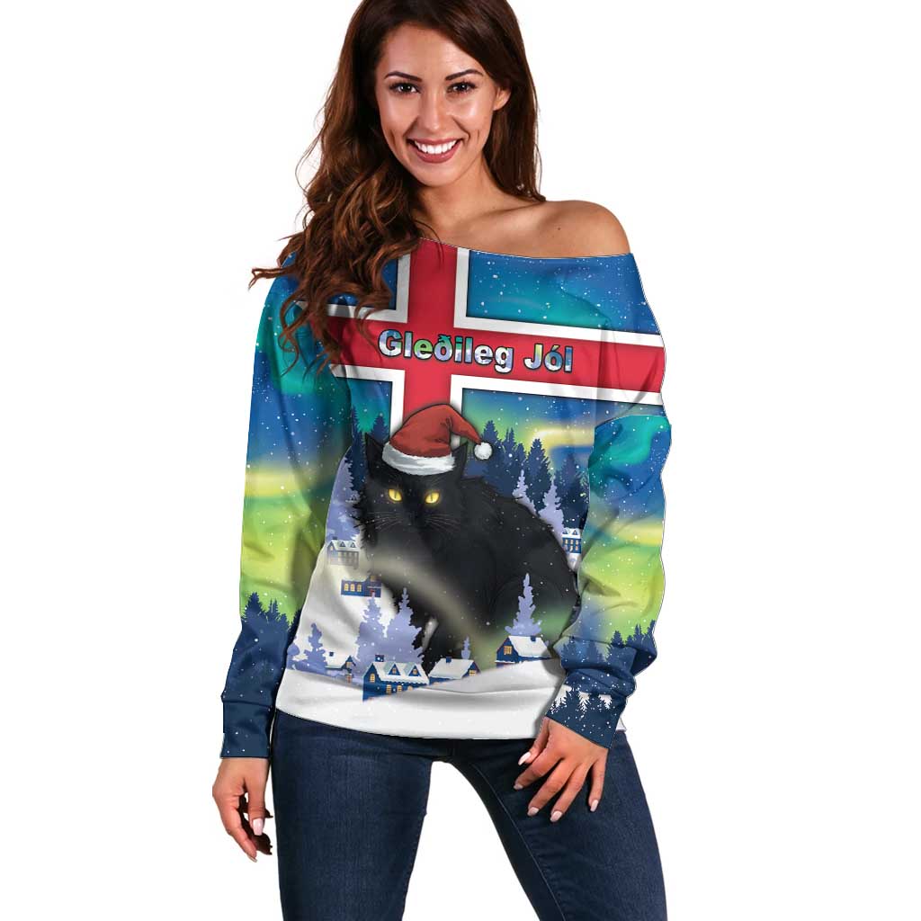 Iceland Christmas Off Shoulder Sweater Yule Cat Gledileg Jol - Wonder Print Shop