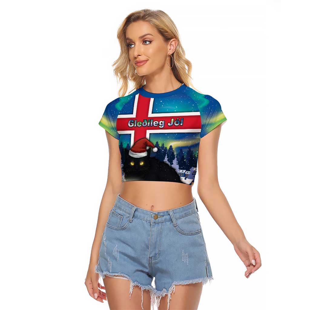 Iceland Christmas Raglan Cropped T Shirt Yule Cat Gledileg Jol - Wonder Print Shop