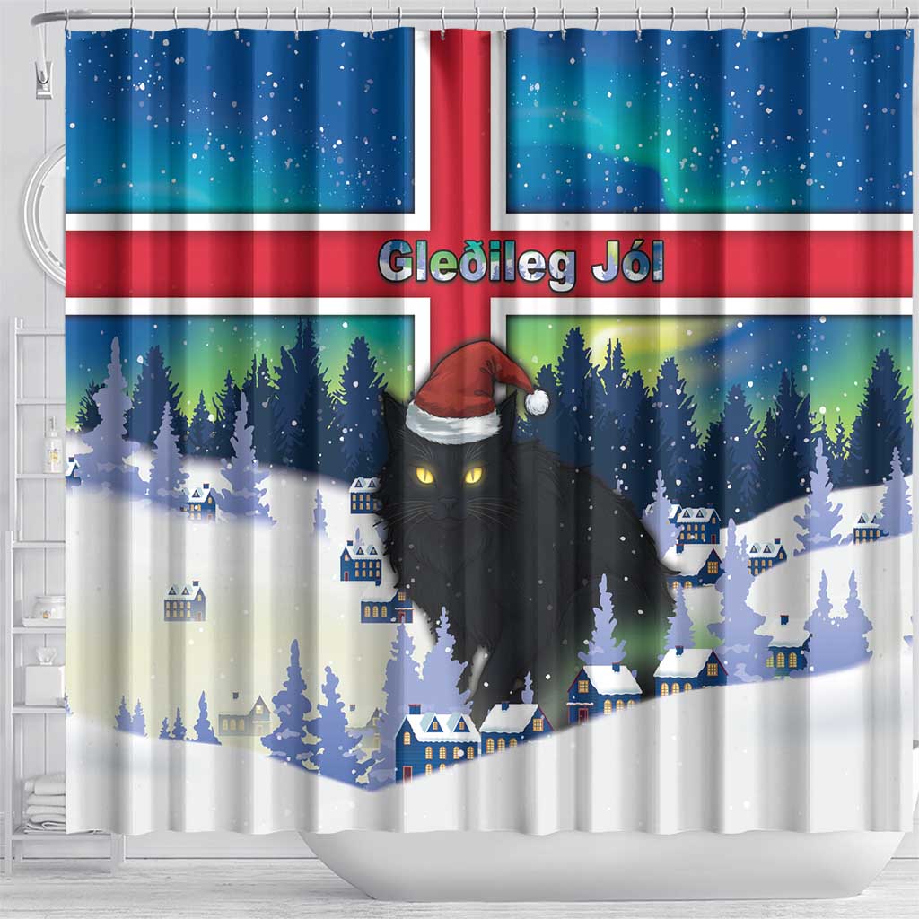 Iceland Christmas Shower Curtain Yule Cat Gledileg Jol - Wonder Print Shop