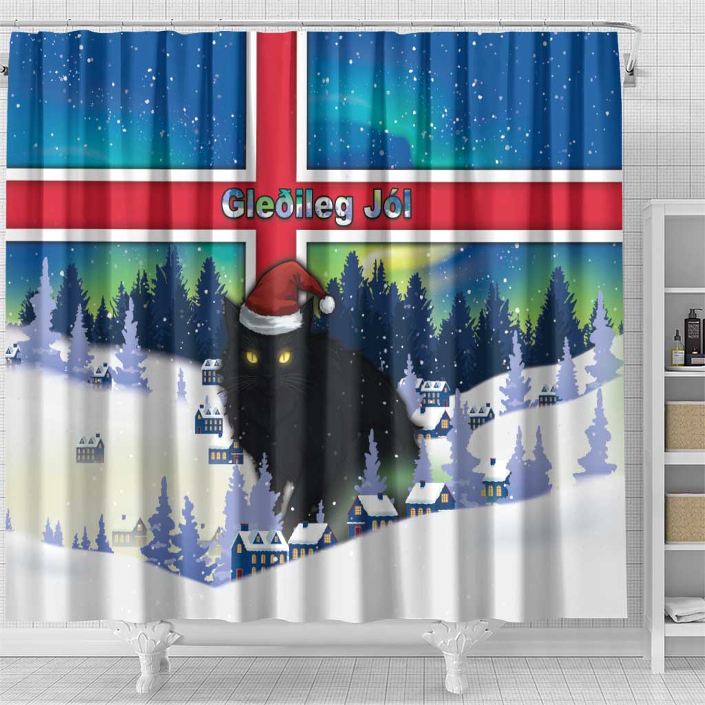 Iceland Christmas Shower Curtain Yule Cat Gledileg Jol - Wonder Print Shop