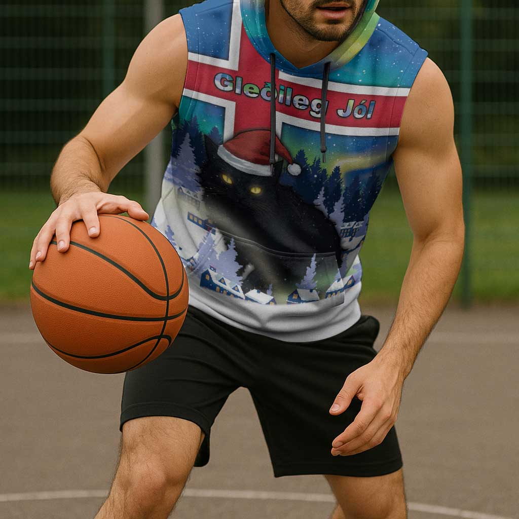 Iceland Christmas Sleeveless Hoodie Yule Cat Gledileg Jol - Wonder Print Shop