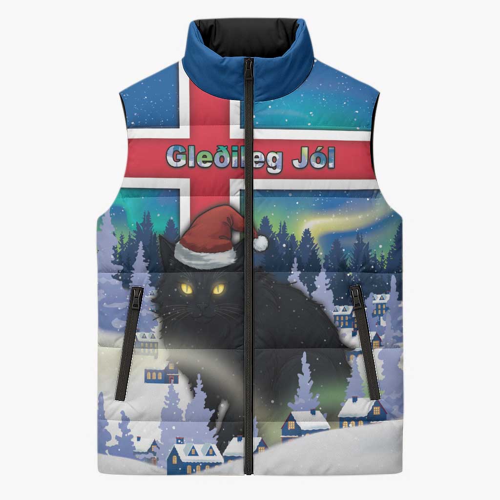 Iceland Christmas Sleeveless Puffer Jacket Yule Cat Gledileg Jol - Wonder Print Shop