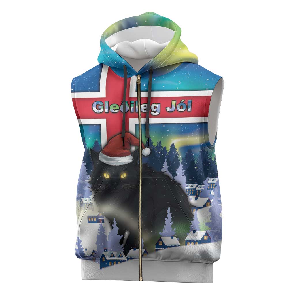 Iceland Christmas Sleeveless Zip Hoodie Yule Cat Gledileg Jol - Wonder Print Shop