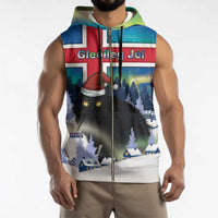 Iceland Christmas Sleeveless Zip Hoodie Yule Cat Gledileg Jol - Wonder Print Shop