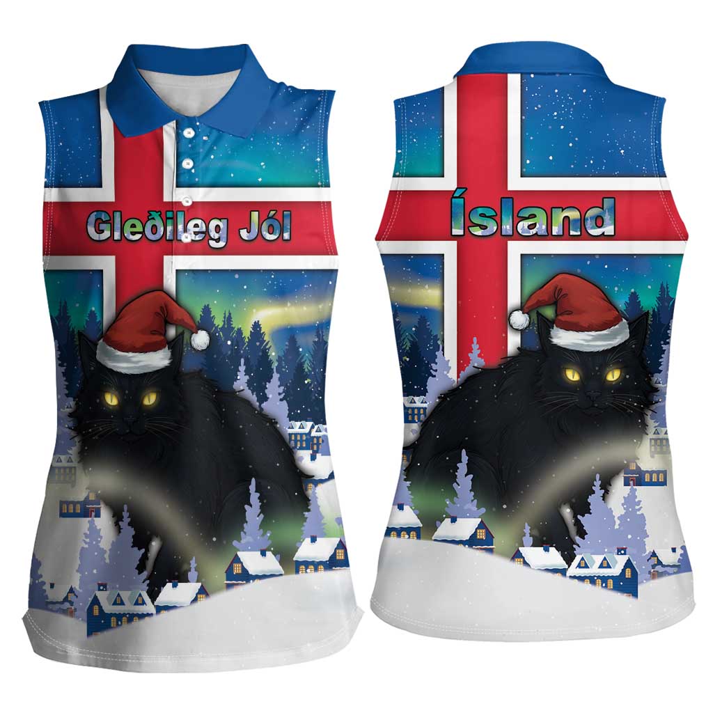 Iceland Christmas Women Sleeveless Polo Shirt Yule Cat Gledileg Jol - Wonder Print Shop