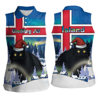 Iceland Christmas Women Sleeveless Polo Shirt Yule Cat Gledileg Jol - Wonder Print Shop