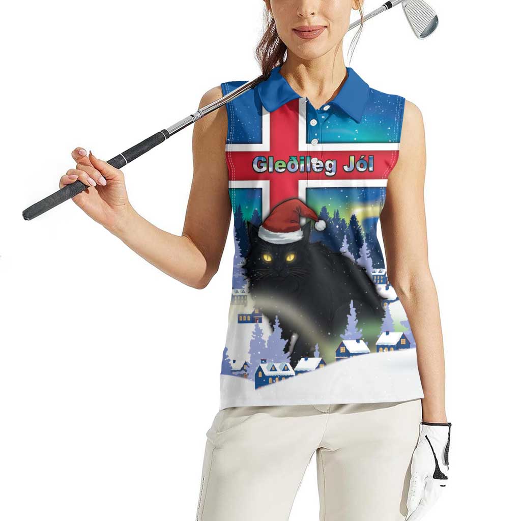Iceland Christmas Women Sleeveless Polo Shirt Yule Cat Gledileg Jol - Wonder Print Shop
