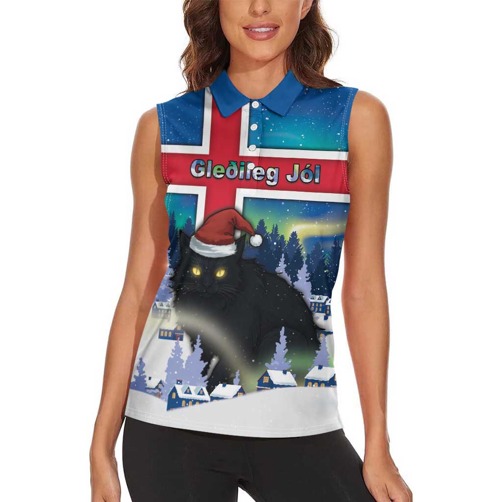 Iceland Christmas Women Sleeveless Polo Shirt Yule Cat Gledileg Jol - Wonder Print Shop