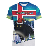 Iceland Christmas Women V-Neck T-Shirt Yule Cat Gledileg Jol - Wonder Print Shop