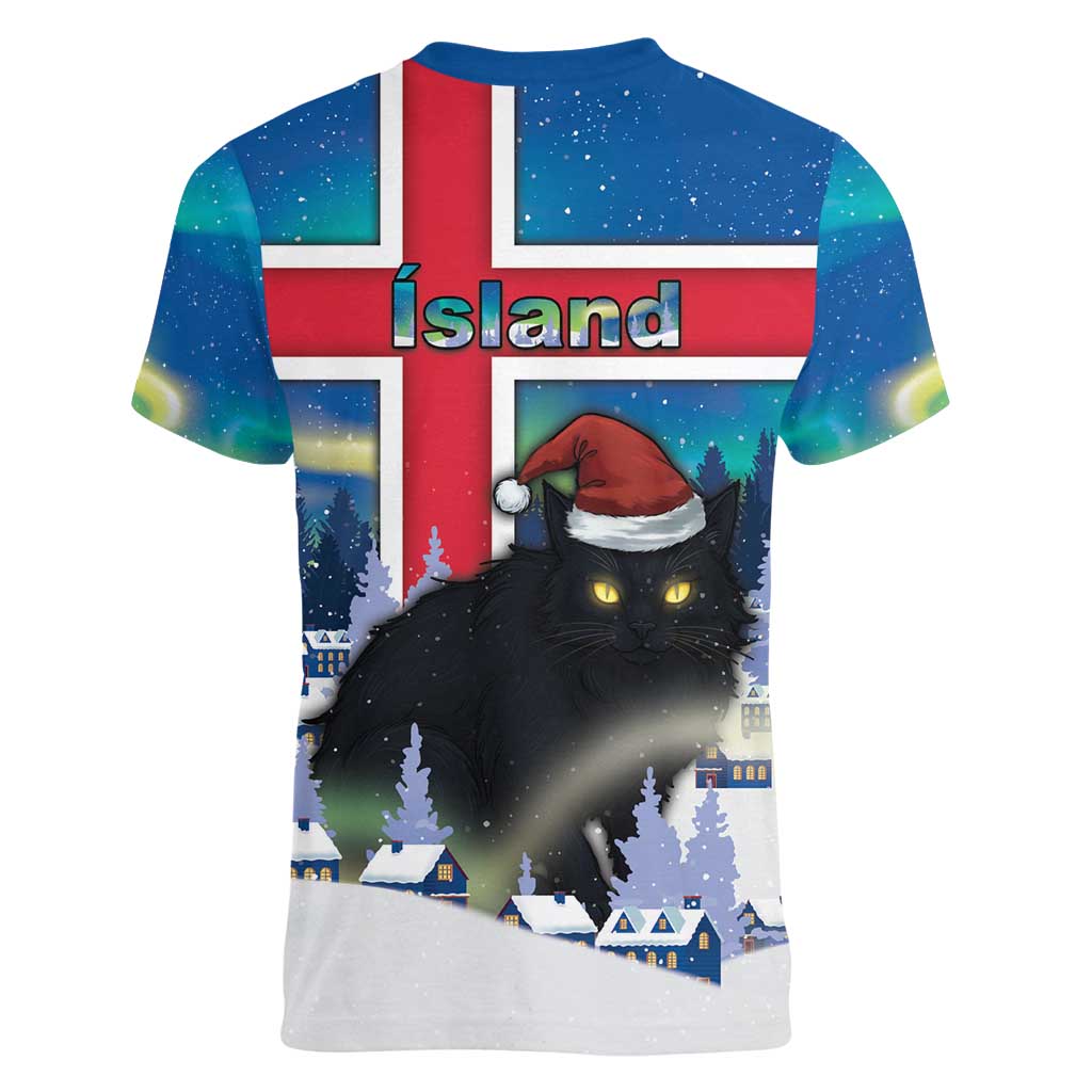 Iceland Christmas Women V-Neck T-Shirt Yule Cat Gledileg Jol - Wonder Print Shop