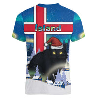 Iceland Christmas Women V-Neck T-Shirt Yule Cat Gledileg Jol - Wonder Print Shop