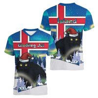 Iceland Christmas Women V-Neck T-Shirt Yule Cat Gledileg Jol - Wonder Print Shop