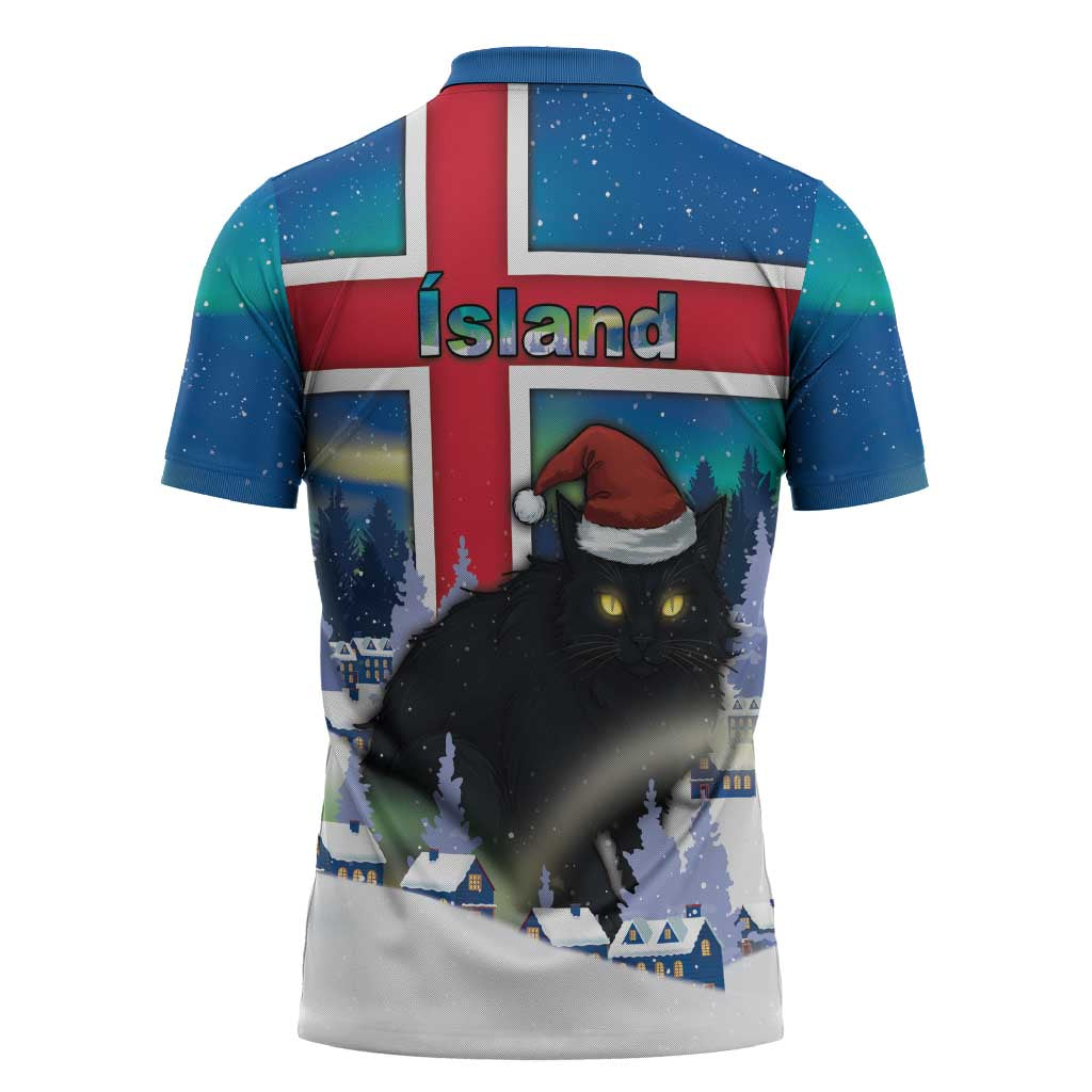 Iceland Christmas Zipper Polo Shirt Yule Cat Gledileg Jol - Wonder Print Shop