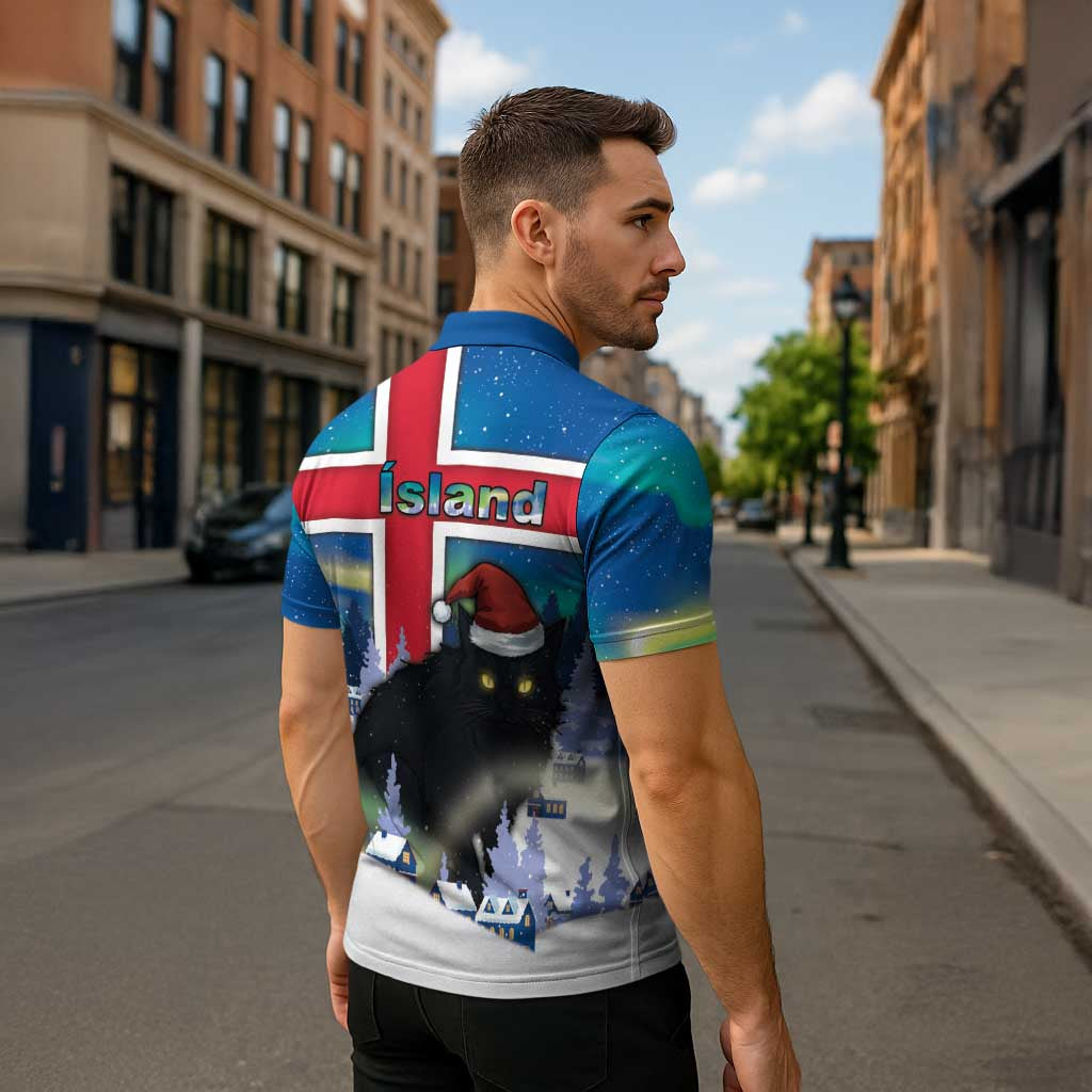 Iceland Christmas Zipper Polo Shirt Yule Cat Gledileg Jol - Wonder Print Shop