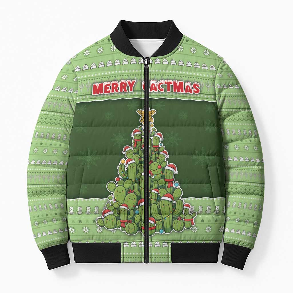 Cactus Christmas Bomber Puffer Jacket Merry Cactmas - Wonder Print Shop