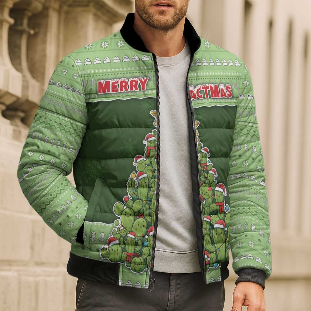 Cactus Christmas Bomber Puffer Jacket Merry Cactmas - Wonder Print Shop