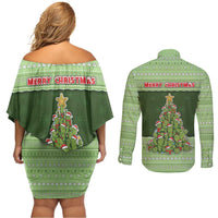 Cactus Christmas Couples Matching Off Shoulder Short Dress and Long Sleeve Button Shirt Merry Cactmas - Wonder Print Shop