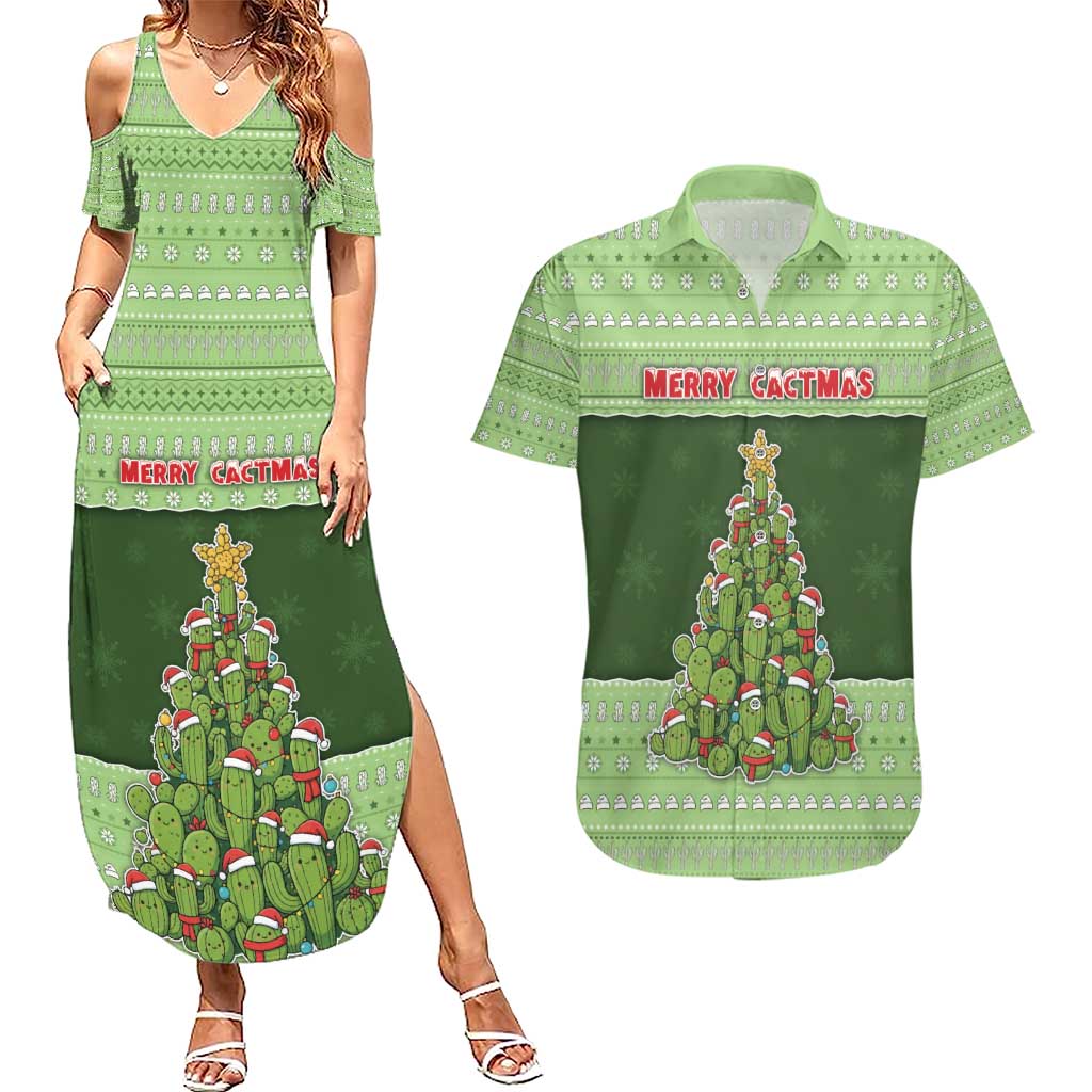 Cactus Christmas Couples Matching Summer Maxi Dress and Hawaiian Shirt Merry Cactmas - Wonder Print Shop