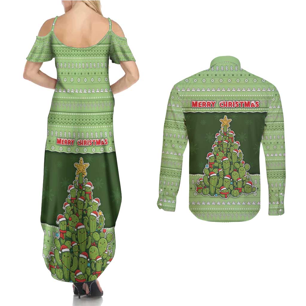 Cactus Christmas Couples Matching Summer Maxi Dress and Long Sleeve Button Shirt Merry Cactmas - Wonder Print Shop