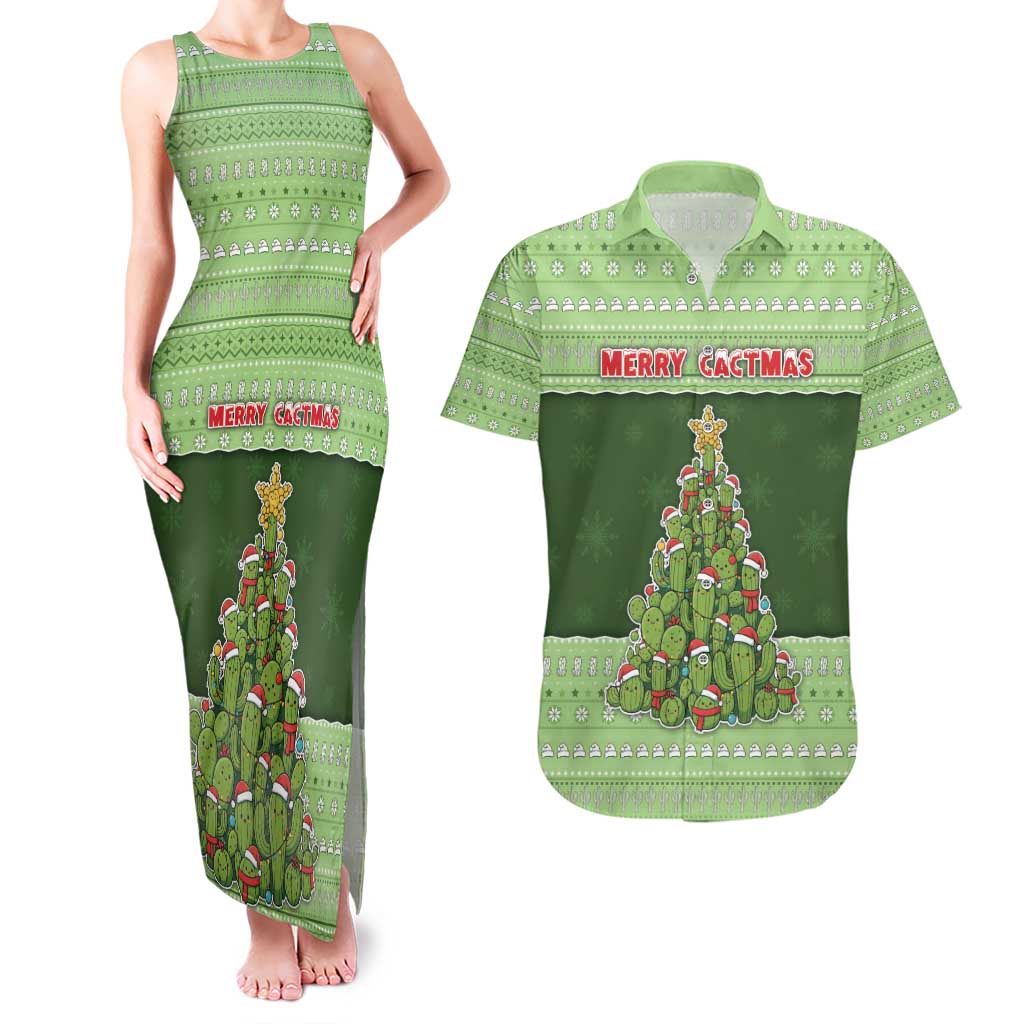 Cactus Christmas Couples Matching Tank Maxi Dress and Hawaiian Shirt Merry Cactmas - Wonder Print Shop