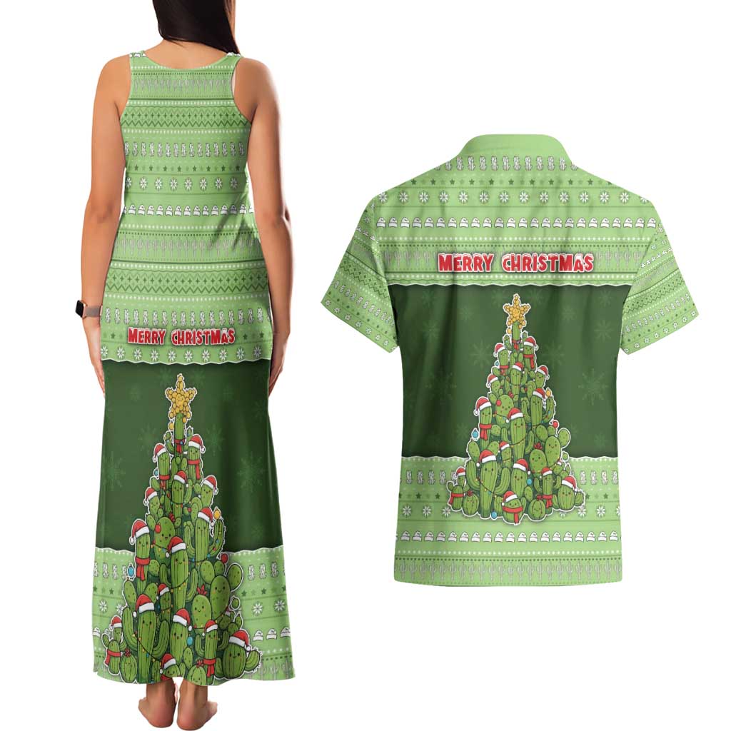 Cactus Christmas Couples Matching Tank Maxi Dress and Hawaiian Shirt Merry Cactmas - Wonder Print Shop