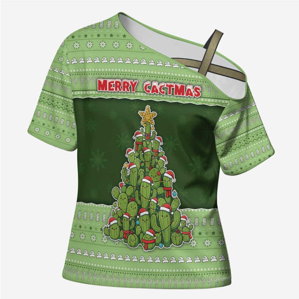 Cactus Christmas Cross Shoulder Shirt Merry Cactmas - Wonder Print Shop