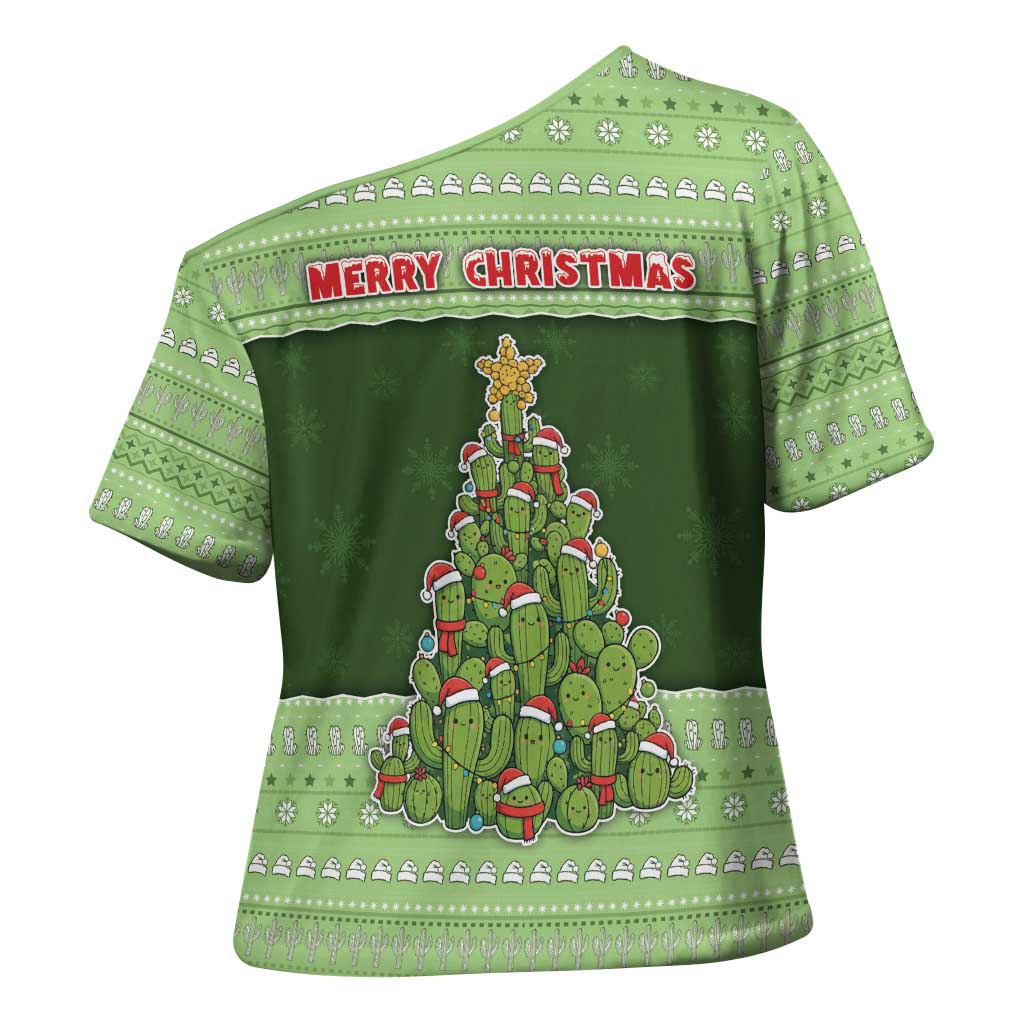 Cactus Christmas Cross Shoulder Shirt Merry Cactmas - Wonder Print Shop