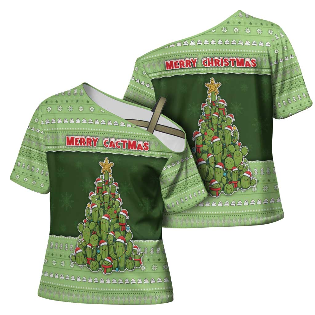 Cactus Christmas Cross Shoulder Shirt Merry Cactmas - Wonder Print Shop