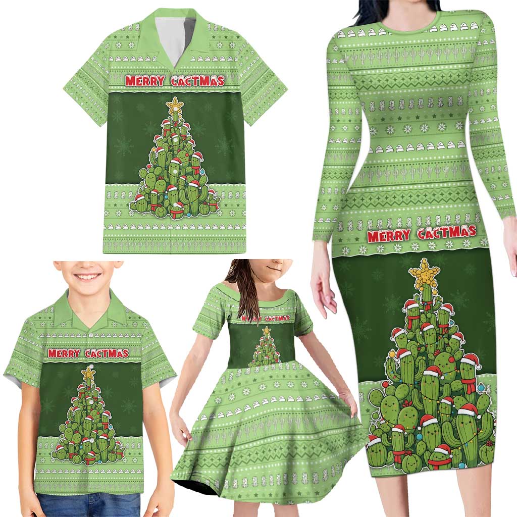 Cactus Christmas Family Matching Long Sleeve Bodycon Dress and Hawaiian Shirt Merry Cactmas - Wonder Print Shop